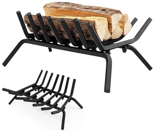 COSTWAY 19” Fire Grate, Solid Steel Fireplace Log Holder with 7 Steel Bars, Heavy Duty Log Coal Grate Wood Stove Basket for Indoor Outdoor