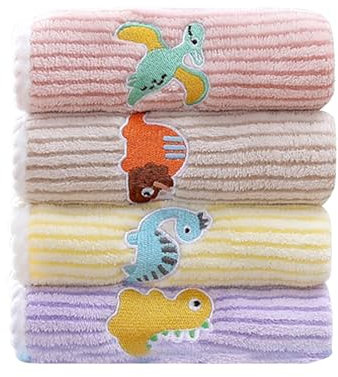 4 Stück Kinder Handtücher 25x50cm Baumwoll Kinder Waschlappen Wiederverwendbares Saugfähiges Korallensamt Handtücher Mehrfarbige Baby Gesichtshandtücher Set für Hand Gesicht Füße Dusche Sabbern (A)