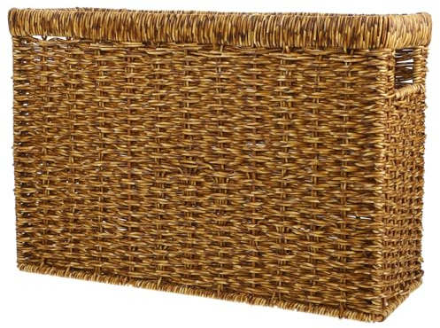 ABOOFAN Cesta Tejida Para Revistas Con Asas Revistero De Mimbre Para Suelo Cesta De Bohemia De Granja Soporte Estrecho Para Periódicos Para Oficina