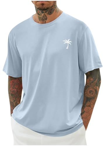 UHouse T-Shirts für Herren Oversized Sommer Tshirt Mode Los Angeles Basic T Shirt Männer Bekleidung Junge Longshirt Tee Shirts Baumwolle Streetwear Oberteile Himmelblau XL