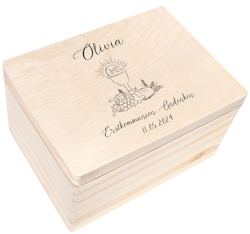 Creative Deco Personalisiert Kommunion Konfirmation Geschenke für Mädchen | Jungen - Holzkiste | Kelch Motiv | Individuelle Geschenk Erinnerungsbox | Erstkommunion Deko