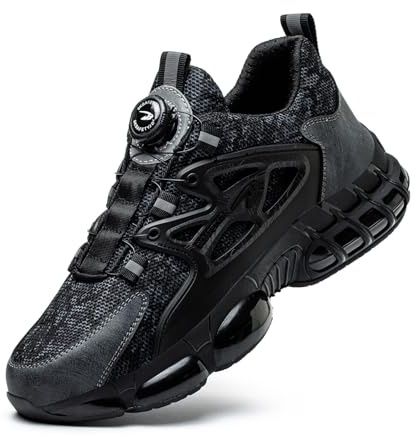 Zapatos de Seguridad para Hombre Mujer Zapatillas Ligeros Calzado Trabajo Comodo Antideslizante con Puntera de Acero Black 45 EU