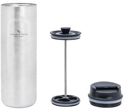 iBasingo Taza de café de titanio de prensa francesa de 450 ml, termo al vacío de doble pared, botella de té y agua, vaso portátil para viajes al aire libre, taza de coche con tapa Ti3255D