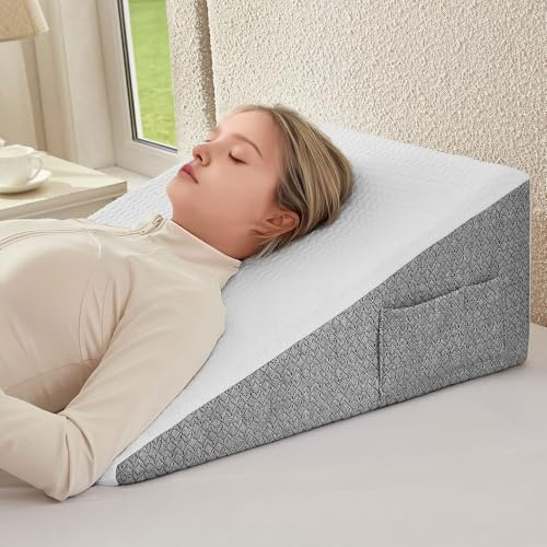 Nordjager Wedge Pillow for Sleeping & Resting, 24x24x12 Memory Foam Cushion with Grey White Patterned Polyester Cover, Ideal for Bedroom & Living Room – Comfortable Support for Adults