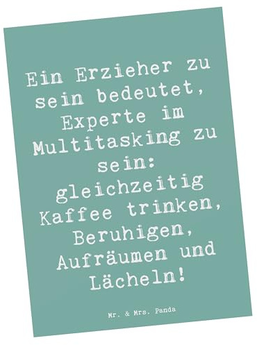 Mr. & Mrs. Panda Postkarte Spruch Multitasking Erzieher - Geschenk, Beruf, Fotokarte, Bildung, Ansichtskarte, Krippe, Spielen, Alltagshelden, Berufsliebe, handgefertigte Geschenke, Postkarten, Berufe