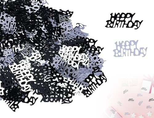 Lhbwhiz 15 g Happy Birthday Konfetti,Glitzer Confetti Deko,Frau Mann Geburtstag Tischdeko,Tisch Geburtstagsdeko,Luftschlangen streudeko(Silber und Schwarz)