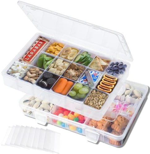2 Stück Transparente Kunststoff Snackbox mit 18 Fächern, Aufbewahrungsbox für Süßigkeiten, Nüsse, Obst, Snacks, Sortierbox Kleinteile für Die Organisation von Nähfäden, Schmuck, Spielzeug, Ohrring