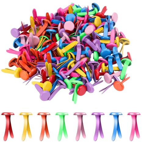 150 Stück Metall-Büroklammern zum Basteln, Gemischte Farben Papierklammern Musterklammern Briefklammern Splintstifte mit Rundem Kopf Glatte Mini-Brads für Selbstgemachte Sammelalben Karten Fotowände