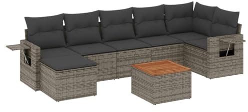 HETFTJN Küchensofa Lounge Sofa Outdoor Garden Sofas Mini Lounge - 8-TLG. Garten-Sofagarnitur mit Kissen Grau Poly Rattan für Garten Terrasse Speisesaal Balkon