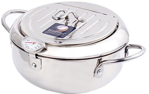 IMIKEYA Sarten Freidora Sartén De Inoxidable con Colador De Aceite y Termómetro Olla Mini Compatible con Gas y Electricidad Sartén para Cocina De Inducción Plateada