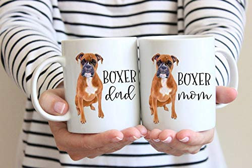 PIBONTO Boxer Mom & Boxer Dad Mug, Boxer Mug, Boxer Breed, Boxer Mom Mug, Boxer Dad, Dog Mug, New Puppy, Dog mom, Dog dad, Watercolor, Coffee, Cup