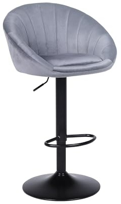 YERAIRR Bar Stool Set of 1, Kitchen Stools Velvet, Breakfast Bar Stool with Backrest, Modern Swivel Barstool, Height Adjustable, Grey