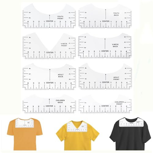 HUATEEN T-Shirt Ausrichtungslineal,8 PCS Hitzebeständige Bügelschablonen für DIY Siebdruck Schneiderhandwerk Präzise V-Ausschnitt-Lineale für Erwachsene Jugendliche Kinder Plotter Cricut Patchwork
