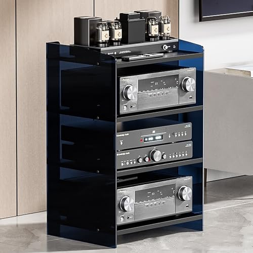 ZIHESY Phono Mediaregal HiFi Regal Medienaufbewahrungsschrank Höhenverstellbares Regal, TV Rack Entertainment-Center Schallplattenständer, für HiFi Audio Equipment(Black,79.4cm/31.3in)