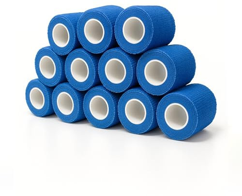 Vetmarkt24 - Selbstklebender Verband für Tiere (12 Stück - 5 cm breit und 450 cm lang) - einzeln verpackt (Blau)