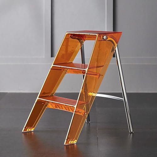Sgabello pieghevole con pedale antiscivolo per cucina, dispensa, armadi, sgabello portatile in acrilico a 3 gradini, per interni ed esterni