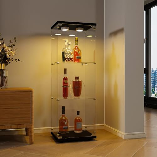 YGHQAP Vitrine aus Glas mit LED, 3 Schichten, moderne Vitrine, 36 x 42 x 125 cm, Sammlervitrine für Wohnzimmer, Schlafzimmer, Büro (Schwarz, 36 x 42 x 125 cm)