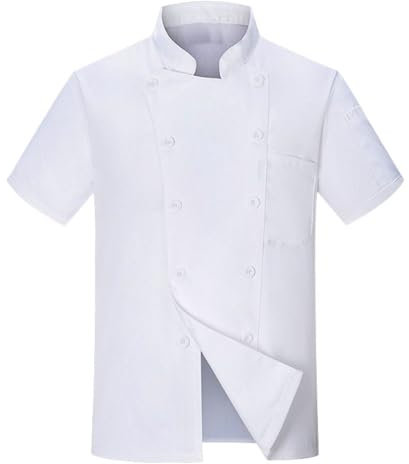 Generisch Chaqueta de chef unisex con botones tradicionales Slim Fit Uniforme de cocinero chaqueta de panadería para hombre uniforme de manga corta chaqueta de cocinero chaqueta de cocinero