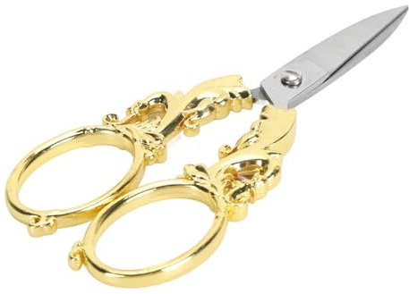 Baxnore Forbici artigianali in acciaio inossidabile, forbici da ricamo a 5 pollici per cucitura in tessuto trapuntato che tagliano la maniglia ergonomica (Oro)