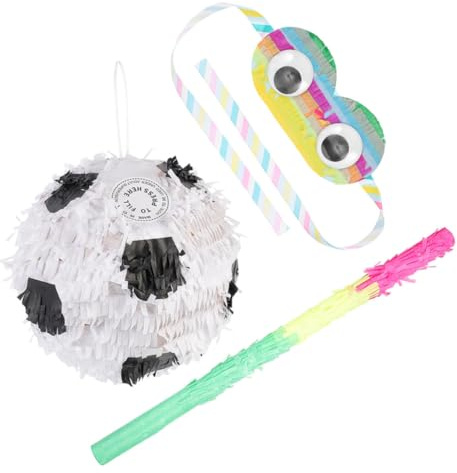 Fußballförmige Piñata 1 Satz Party Requisiten Papier für Fiesta | Inklusive Stab und Augenabdeckung, für Karneval und Fiesta, Dekoratives Spielzeug