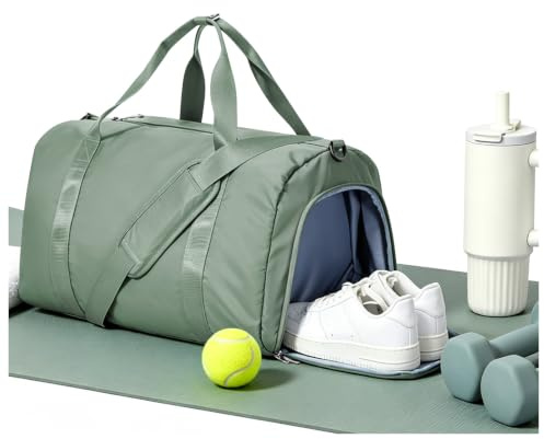 HYC00 Sac de Sport pour Femme Homme Grande Sacs de Fitness avec Compartiments Chaussures et Humide Sac Gym Sport Léger Weekend Duffel Bag Imperméable Sacs D'entraînement Voyage Yoga,Vert Armée