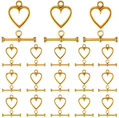 SOFPLATE 1 Box 120 Sets Herz Knebelverschluss Goldener Knebelverschluss Bulk OT Ende Metalllegierung Glänzend Schlicht T Stab Verschluss Kettenverbinderverschluss Für Schmuckherstellung Armbänder Hals