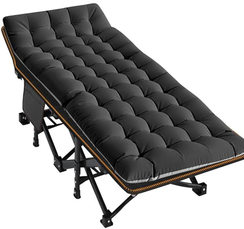 MOPHOTO Oversized Folding Camping bed With Mat for Adults, 198cmL x 81.5cmW x 46cmH Heavy Duty Outdoor Bed with Carry Bag,1200 D Layer Oxford Travel Fold up (Black)