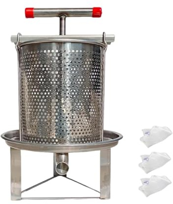 perfk Honigpresse, Obstweinpresse, praktischer manueller tragbarer Brecher für die Weinherstellung für Öl, Trester, Waben, Trauben, 3 Filtersiebe