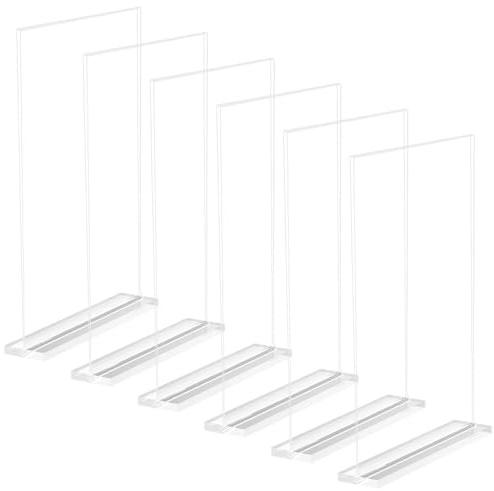 Comzantor 6 Piezas Expositor Metacrilato Transparente, A4 Soporte de Sobremesa, Porta Menú en Forma de T, Soportes de Mesa, Marco de Acrílico para Carteles, para Restaurantes, Hotel, Tienda