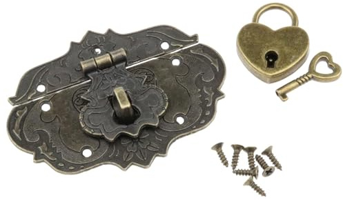 1 Set Vintage Bronze Cabinet Lock with Key, Zinc Alloy Small Padlock Hasp for Cupboards, Drawers, Jewellery Boxes, Furniture Decoration, Antique Style