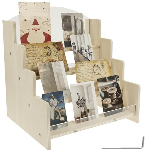 VAVPUP 4 Stöckiger Präsentationsständer,Kartenständer aus Holz,30.5*26*33.5cm,Tragbarer Grußkartenständer,Flexibler Bewegungsbereich Großzügiger Thekenständer für Büropartys(Stil 1)
