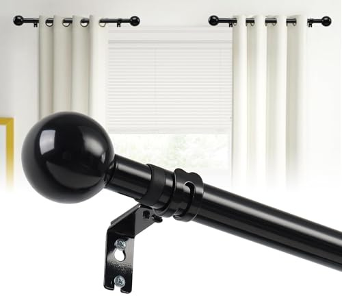 Gardinenstange, Kurze Gardinenstange Schwarz 24mm mit Deko Endstück 2 stück, 30-50 cm, Stabile Gardinenstangenset Gardienenschiene, Vorhangstange Edelstahl für Seitenfenster, Schlafzimmer, Wohnzimmer