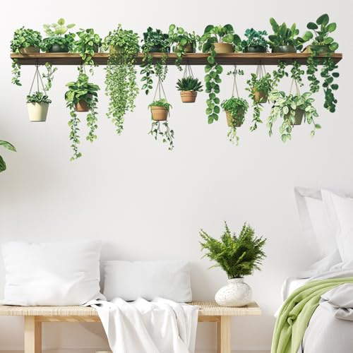milaosk Autocollants Muraux Sticker Muraux Plante Pot Verte Auto-adhésif Stickers Muraux Décoration Murale pour Cuisine Salon Salle à Manger Chambre Adulte WC