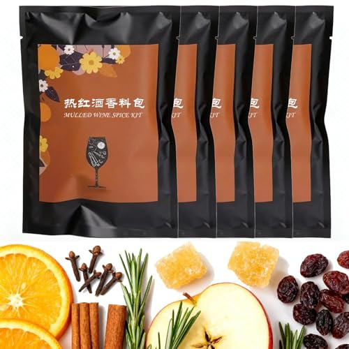 Kit de Especias para Vino Caliente (5 Paquetes) con Canela, Clavo y Anís Estrellado. Tres Sabores para Sidra de Manzana, Vino Caliente.(Fruity aroma)