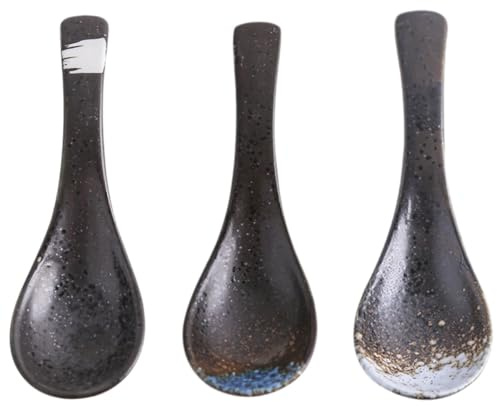 ELAYARD 3 piezas Cucharas Cerámica Japonesas para Sopa y Arroz Diseño Elegante Resistente Aptas para Ramen y Postres Colores Aleatorios Vajilla Práctica para Hogar y Color Color Aleatorio