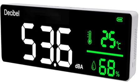 Goshyda Misuratore di Decibel, Fonometro con Schermo LED da 11 Pollici, Tester di umidità di Temperatura Decibel con Visualizzazione Dell'ora, per la Fabbrica Domestica