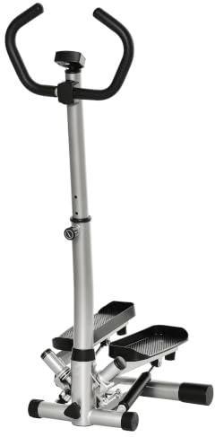 HOMCOM Stepper mit Handgriff LCD Display 55 x 53 x 118-128 cm | Heimtrainer, Kompakt Fitnessgerät, Bein- und Po-Training, Verstellbar, Metall ABS, Stepper mit Haltegriff