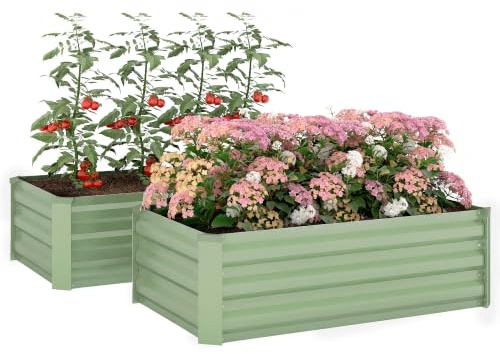 Outsunny Set of 2 Raised Garden Bed, 110 x 60 x 30 cm, Light Green