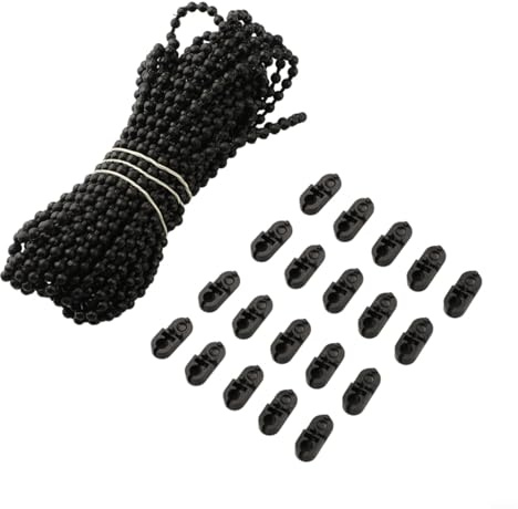 10 m rullgardinskedja av plast med 10 par kontakter för persienner och gardiner, svart, 4,5 x 6 mm, enkelt monteringssats för rull-, vertikala och romerska rullgardiner i vardagsrummet (set)