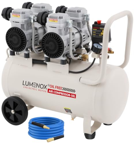 50L Air Compressor, 2600W/3.5HP Portable Air Compressor with 10M air Hose,420L/Min@7Bar, 70dB, Oil Free with 2 Pressure Gauges | Compact & Portable for Tyre Inflation, Paint Spraying, Nail Guns