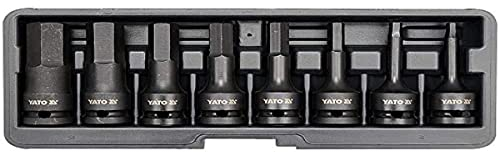 Yato YT-1066 8-teiliger Sechskant-Bit-Halter-Satz für Schlagschrauber, 1,27 cm (1/2 Zoll), Schwarz