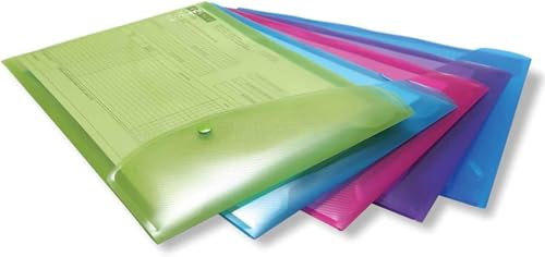 Rapesco 0698 ECO Hochformat-Dokumentenmappe mit Druckknopf, A4+, 5 Stück | Recycelte, Sortierte Farben