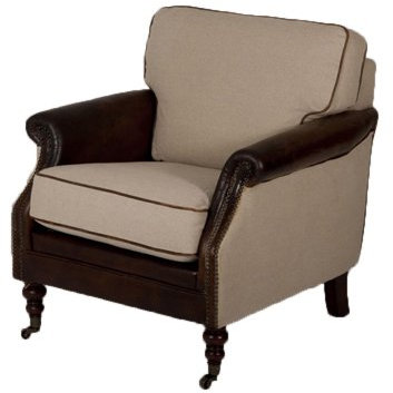 Clubsessel Vinlei Vintage-Leder Leinen Leinenstoff Sessel