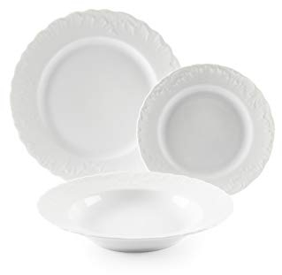 Excelsa Elisa Rococò Servizio Piatti 18 Pezzi, Porcellana, Bianco