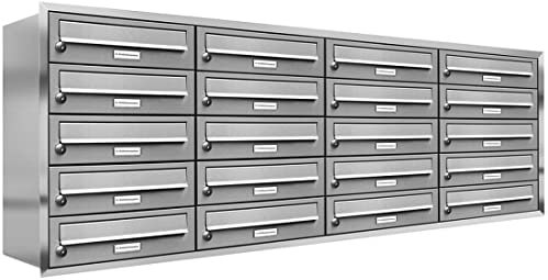 AL Briefkastensysteme, 20er Unterputzbriefkasten, Briefkasten rostfrei, 20 Fach Briefkastenanlage modern, Edelstahl Postkasten