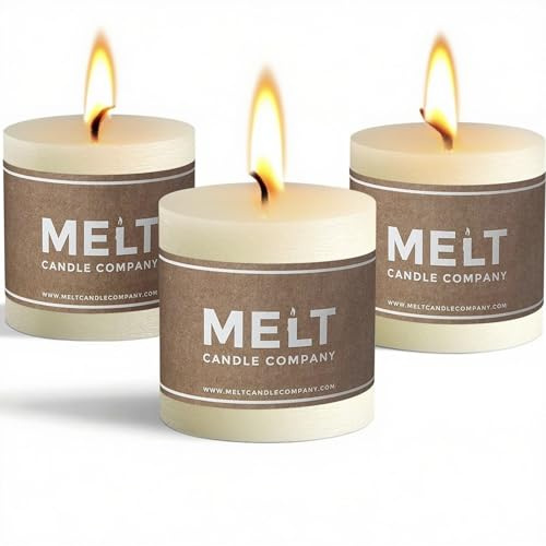 Melt Candle Co. Stumpenkerzen Weiß (3er Set) - Duftneutrale Rustikale Kerzen für Haushalt, Feiern, Deko - Raucharm - 7,5cm Hoch, 7,5cm Durchmesser - Brenndauer 30 Std.