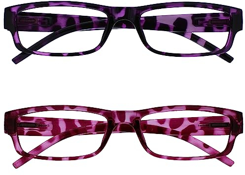 OPULIZE ACE Classic Reading Glasses for Women Men, Scratch Resistant, Narrow Frame with Spring Hinges, Purple/Pink +2.00 (Pack of 2)