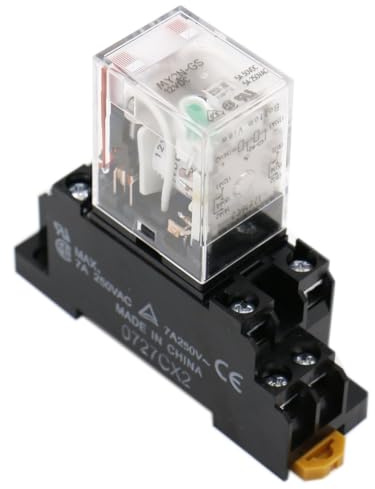 Heschen Relé de uso general, MY2N-GS (MY2NJ), bobina de 12VDC, indicador LED, DPDT, 5A 30VDC/250VAC, con toma de relé PYF8A