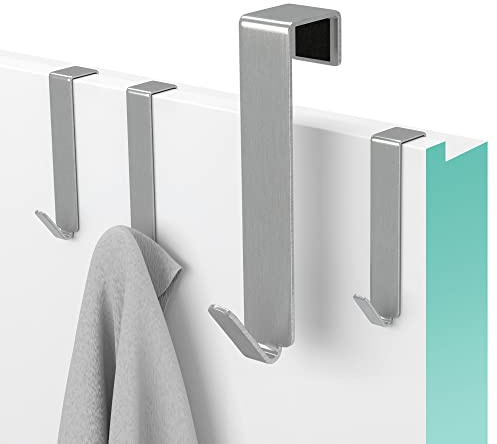 MDCASA Türhaken zum Einhängen 4er-Set mit Filzpad, 20mm Edelstahl | Kleiderhaken, Garderobenhaken und Handtuchhalter für die Tür, für alle Türen, bis 10 kg je Haken, Filzpad, ohne Bohren