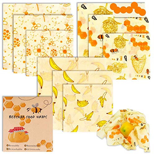 Lebensmitteln Bienenwachstuch Set Waschbare und Biologisch Abbaubare Wiederverwendbare Bienenwachs Verpackung für Obst Sandwiches Gemüse und Brot (9 PCS Mehrfarbig)